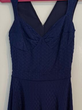 Bettie Page Deep Navy Textured Sweetheart Midi Dress